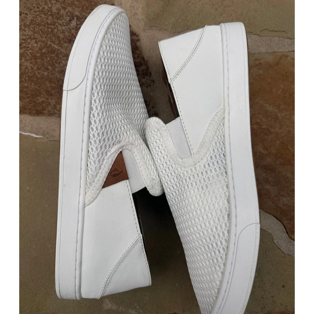 OluKai Pehuea Women's 11 White Mesh Slip On Sneakers Casual Comfort Shoes